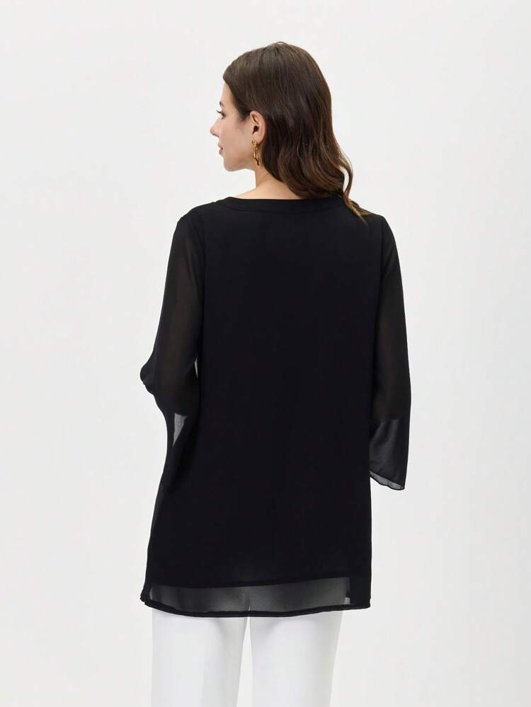 Women's Solid Color V-Neck Batwing Sleeve Simple Blouse, For Casual Daily Wear