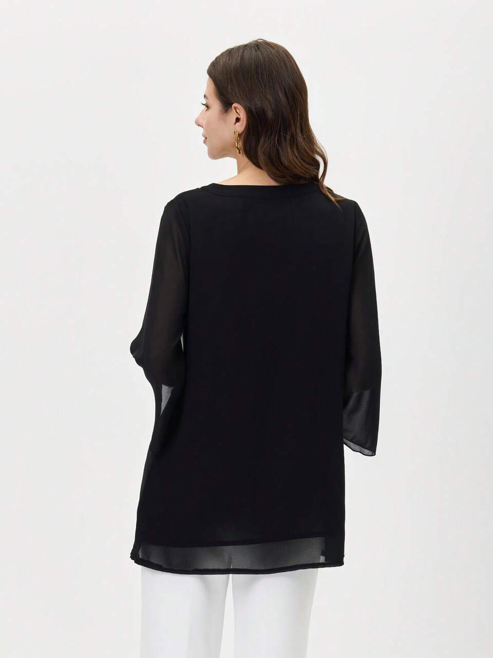 Women's Solid Color V-Neck Batwing Sleeve Simple Top, For Casual Daily Wear