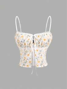 Sweetra Áo ba lỗ không tay buộc dây in họa tiết cổ điển mới cho nữ - Màu vàng - Xem 1
