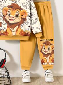 SHEIN 男婴卡通狮子印花宽松针织圆领休闲毛衣和短裤套装 - 彩色 - 查看 5