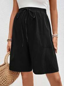 SHEIN Einfarbige Umstandsshorts mit Kordelzug Taille, Taschen und lockerer Passform