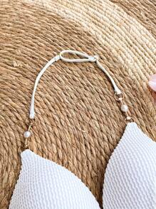 SHEIN Teen Girls' Textured Knitted Halter Necklace Design Swimsuit Set, Vacation Casual Beachwear