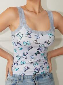 Comfortable Lace Patchwork Camisole For Women, Fashion Design - Medium Wash - View 5