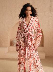 Swim Oasis Women's Long Kimono Cover Up With Oasis Floral Print Design - Multicolor - View 2