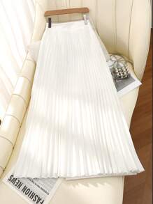 Franclia High Waist Slimming Solid Color A-Line Pleated Skirt, Versatile For Work Fall Cloth For Women