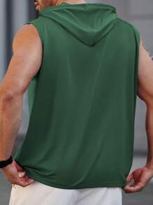 Manfinity Homme Plus Size Men's Slogan Printed Drawstring Casual Hooded Tank Top - Green - View 2