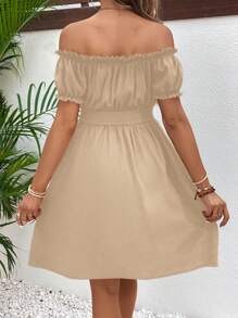 SHEIN Umstandsmode- Einfarbiges Kleid mit Rüschen, Off-Shoulder, Taille mit Tunnelzug, Lässig