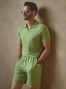 Manfinity VCAY 2 件套男士针织修身常规肩圆领休闲 Polo 衫套装