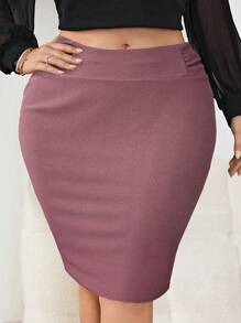 SHEIN Tall CURVE Plus Size Plain Color Casual Skirt, Suitable For Summer - Pink - View 6