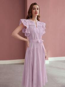 MOTF PREMIUM BELTED RUFFLE DRESS - Mauve Purple - View 6