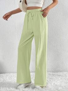 SHEIN Tall Damen Einfarbige Gerades Bein Lässig Hose Mit Kordel Tasche