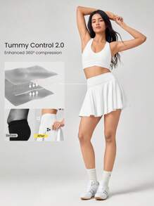 GLOWMODE 4.5'' Sweat-Wicking Quick-Dry Tummy Control Ultra High-Rise Waist Skirt With Side Pockets Non-Slip Grips Daily Casual Wear - White - View 2