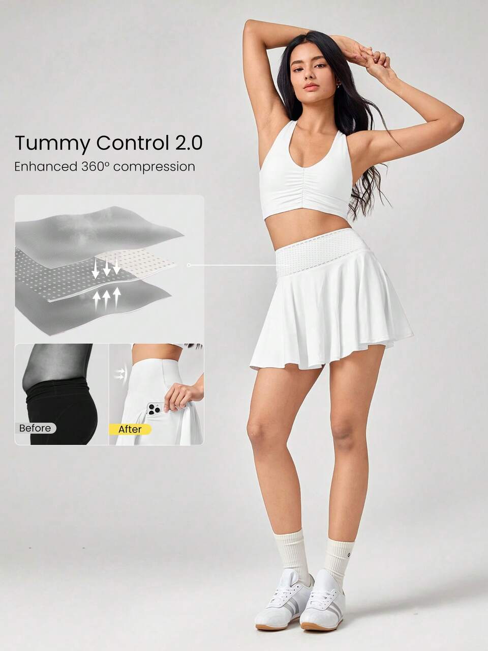 4.5'' Sweat-Wicking Quick-Dry Tummy Control Ultra High-Rise Waist Skirt With Side Pockets Non-Slip Grips Daily Casual Wear