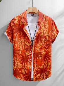 Manfinity RSRT Heren Leisure Palm Tree Print Korte Mouw Shirt (Asymmetrische Print)