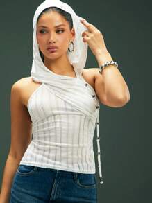 Denimoi Hooded Semi-Sheer Knit Top, Minimalist Style Suitable For Summer - White - View 1