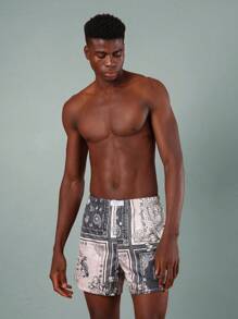 SUMWON 奢华棕榈树印花头巾泳衣平角短裤休闲夏季海滩泳池度假休闲服 - 彩色 - 查看 2