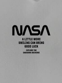 EURMUSE 100%Cotton Men Letter Graphic Drawstring Hoodie - Grey - View 3