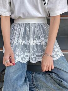 FRIFUL 女士花卉刺绣透明网眼裙，夏季 - 白色 - 查看 3