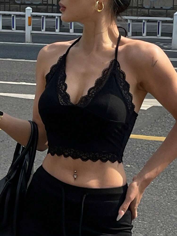 2pcs/Set Lace Patchwork Spaghetti Strap Tank Top For Women