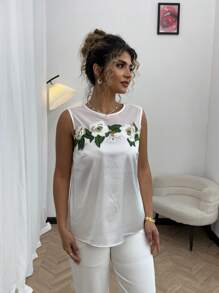 Flirla Plus Size Women's Bestselling Embossed Floral Print Shirt - Multicolor - View 3