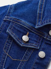 SHEIN Bộ 2 món/bộ quần áo denim dài tay ve rách rách đơn giản cho bé trai và quần jeans bó màu xanh co giãn cao rách rách, đa năng cho trang phục mùa thu và mặc ngoài trời - Rửa tối - Xem 4