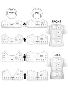 8 件 T 恤尺指南乙烯基对齐套件尺子家具工具 T 恤居中对齐尺 T 恤尺用于中心设计，PVC 工艺缝纫领测量配件绘图模板服装图案设计 - 白色 - 查看 1