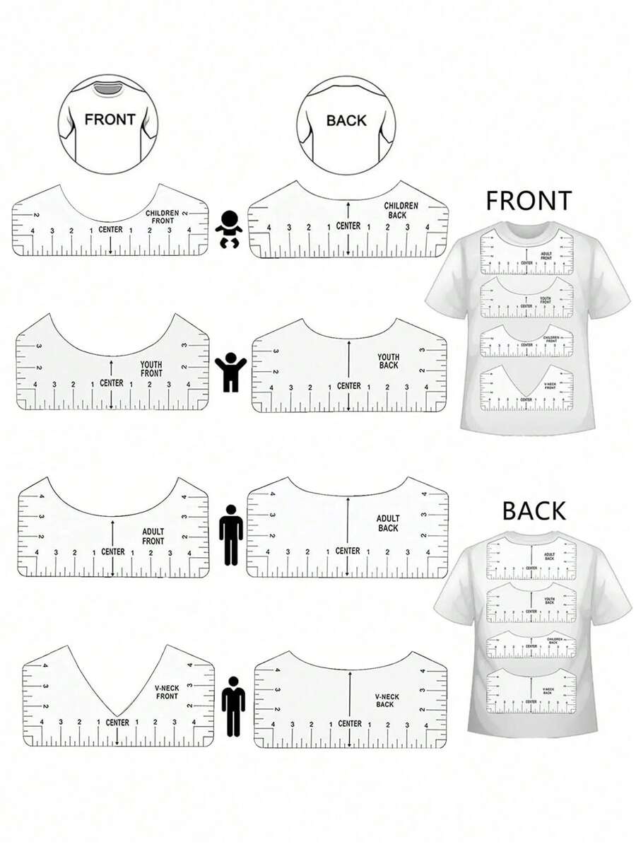 8 件 T 恤尺指南乙烯基对齐套件尺子家具工具 T 恤居中对齐尺 T 恤尺用于中心设计，PVC 工艺缝纫领测量配件绘图模板服装图案设计 - 白色 - 查看 1