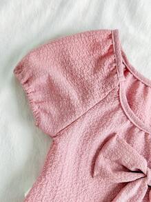 Süßes einfarbiges Top mit Puffärmeln für Babys, Sommer