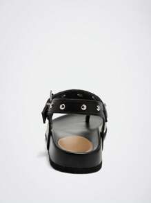 Maija Sandalias de mujer de punta abierta con correa para el tobillo, cómodas sandalias casuales planas para la temporada de vacaciones, primavera/verano - Negro - Ver 3