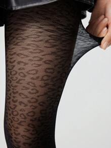 ROMWE Goth 1 Pair Women All-Season Maillard Leopard Print Tights - Black - View 1