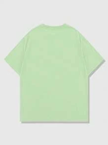 ROMWE MEN Street Life Men's Round Neck Simple Fashion Short Sleeve T-Shirt, Suitable For Summer - Green - View 2