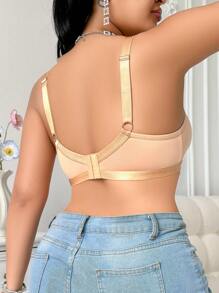 SHEIN Lencería sin aros para curvas en talla grande, minimalista en beige - Caqui - Ver 2