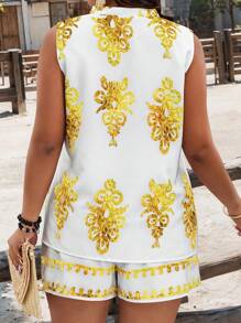 EMERY ROSE Geometric Totem Print Pants Set, Minimalist And Fashionable, Suitable For Summer - Multicolor - View 2