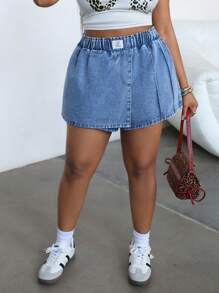 Dripcurv Quần short denim xanh cỡ lớn, dáng ôm thông thường, thích hợp cho tiệc tùng, ngày lễ, hẹn hò, ngày lễ tình nhân, trà chiều, kỳ nghỉ, lễ hội âm nhạc, phong cách Bohemian, buổi hòa nhạc đồng quê mùa hè Nashville Ibiza, kỳ nghỉ bãi biển, quần short boho - Màu xanh lam - Xem 1