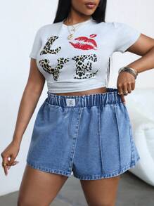 Dripcurv Quần short denim xanh cỡ lớn, dáng ôm thông thường, thích hợp cho tiệc tùng, ngày lễ, hẹn hò, ngày lễ tình nhân, trà chiều, kỳ nghỉ, lễ hội âm nhạc, phong cách Bohemian, buổi hòa nhạc đồng quê mùa hè Nashville Ibiza, kỳ nghỉ bãi biển, quần short boho - Màu xanh lam - Xem 5