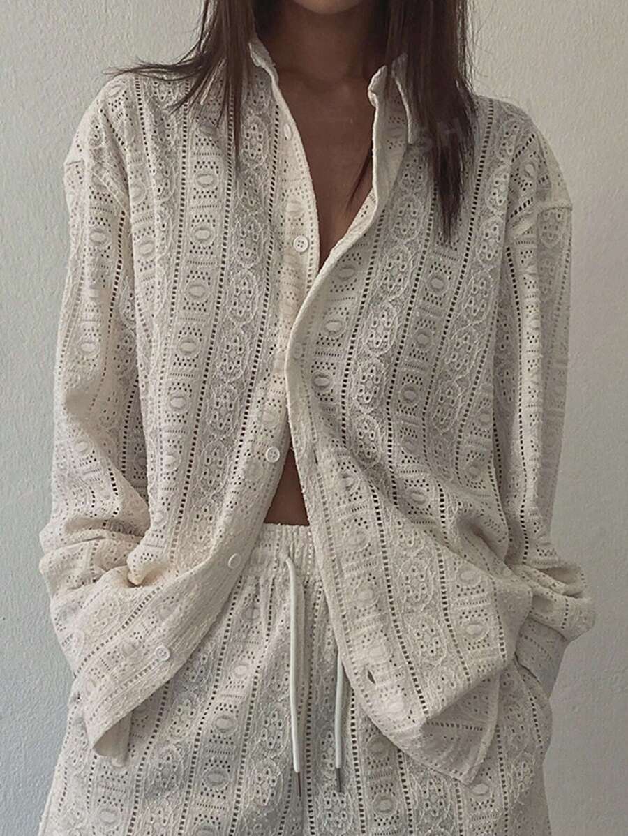 DAZY Strukturiertes Stoffhemd im Oversized Kragen Street Style