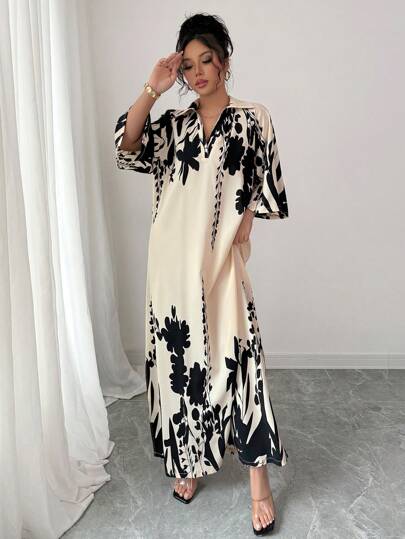 Breezaya Robe longue et ample élégante pour femme avec imprimé Royalia