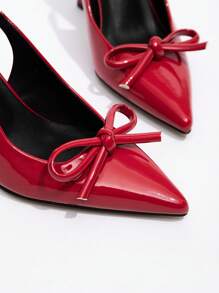 CUCCOO CHICEST Women's Back Strap Lolita Style Bow Decor High Heel Pumps, Burgundy Color - Red - View 5