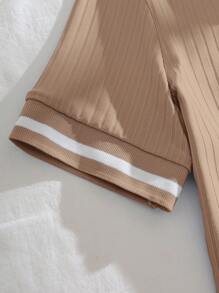 Franclia 休闲简约撞色镶边短款T恤，夏季 - 杏色 - 查看 4