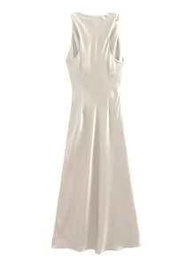 优雅女士长款褶皱腰线设计连衣裙