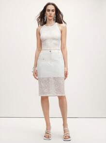 SHEIN LUNE 2 件套：蕾丝边吊带背心和蕾丝拼布直筒裙 - 白色 - 查看 7