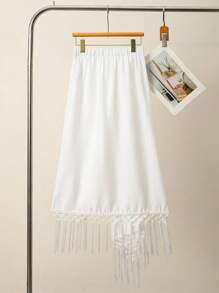 SHEIN Clasi 大码女式波西米亚风系带松紧腰流苏半身裙