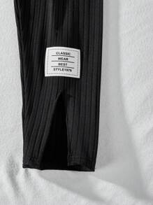 2pcs/Set Teen Girl Casual Ribbed Round Neck 3/4 Sleeve T-Shirt And Skinny Long Pants With Leg Slit, Suitable For Leisure And Home, Spring/Summer,Holiday,Summer,Travel