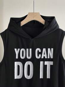 SHEIN Leap Crew Black Casual Sleeveless Top For Teen Boys, Sporty Street Punk Rock Preppy For Everyday Wear, Party, Music Festival, Suitable For Spring & Summer