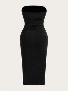 SHEIN EZwear 女士多色露肩针织紧身优雅连衣裙 - 寶藍色 - 查看 6