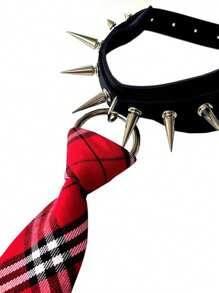 ROMWE Grunge Punk 1pc Gothic Punk Studded Necktie, Subculture Fashion Accessory For Women - Black - View 3