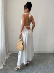 SHEIN Unity Spaghetti Strap Long Dress, Minimalist And Fashionable, Suitable For Summer - White - View 2