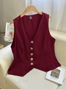 SHEIN Frenchy Chaleco informal decorado con botones metálicos de talla grande