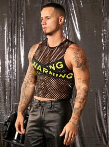 FeverCity Men's Mesh Round Neck Sleeveless Tank Top, Suitable For Summer - Black - View 4