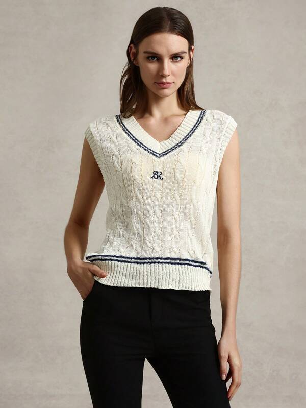 Briarwyn 女士学院风字母刺绣毛衣背心夏季女士商务休闲装